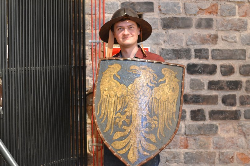 Oppeln. A tower with armor and shields